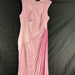 Uoozee Pink Pleated Midi Dress Sleeveless Asymmetrical Elegant Dress NWT